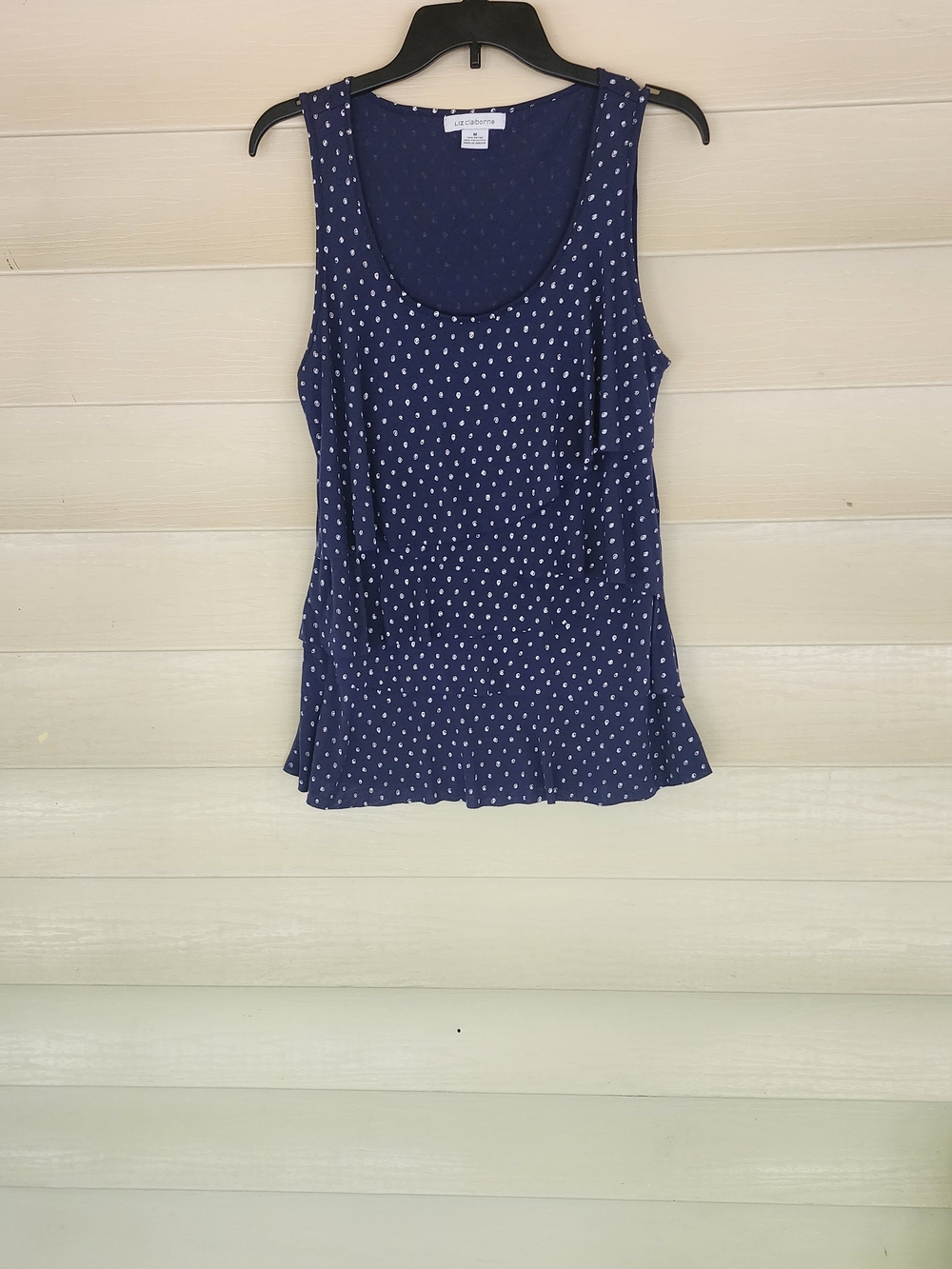 Liz Claiborne Navy Tank with White Dot Pattern